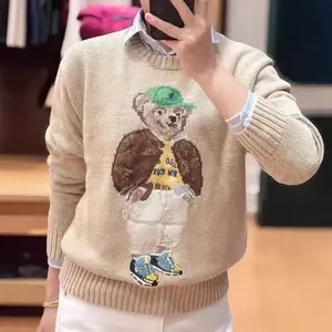 25 Autumn Winter Heavyweight New Retro Classic Heavy Embroidery Cartoon Bear Sweater Knitwear casual loose fit knitwear