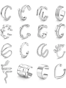 16 Pcs Silvery Trendy Ear Cuff Earrings Set for Women Men High-grade Polished Copper Refined Smooth Surface Superior Detailed Craftsmanship Variety of Fashionable Shapes Diversified Classic Silhouettes Assorted Ear Cuff Pack Ear Cuffs Non Piercing
