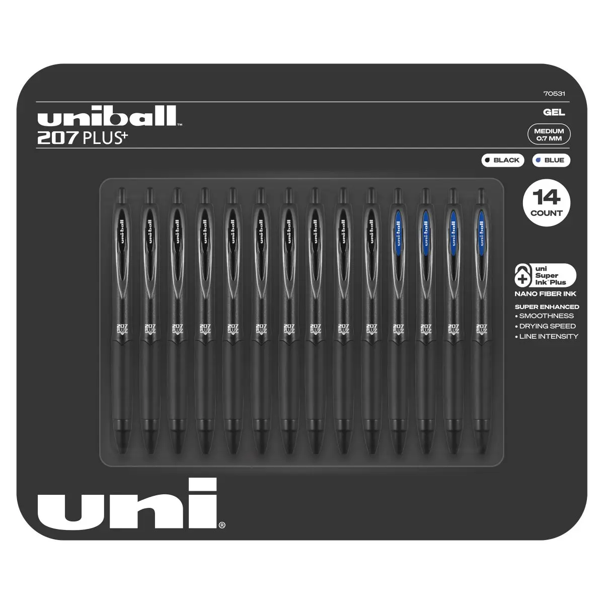 Uni-ball — Uniball 207 Plus+ Retractable Gel Pen, Medium Point 0.7mm, 14-count
