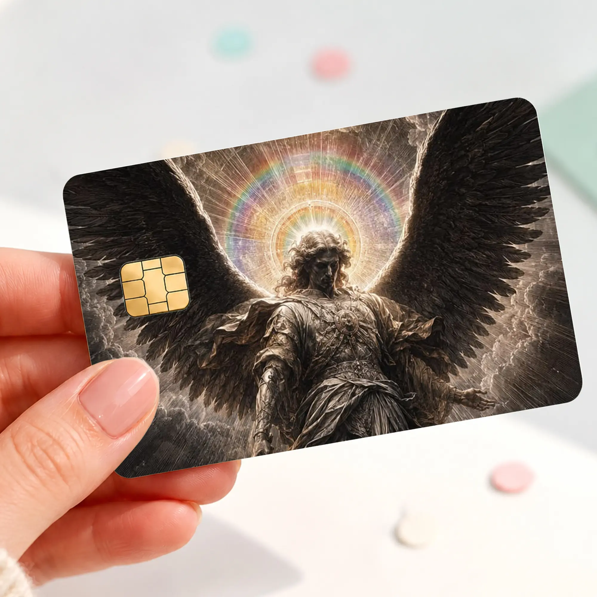 Celestial Angel Credit Card Skin Sticker, Black Wing Archangel Debit Card Cover, Divine Halo Heaven Bank Card Decal, Gothic Angel Card Wrap Gift
