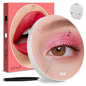 40X Magnifying Mirror with Suction Cups 4.5inch Travel Round Magnified Makeup Mirror High Magnification with Tweezers Sets Ultra Thin 0.38inch Lightweight 0.165lb