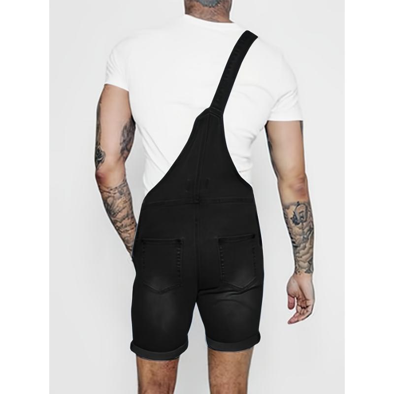 Mens Denim Shorts Bib Overall Jean Romper Casual Loose Fit Walkshort Button Pockets Summer Jumpersuit Menswear Spandex