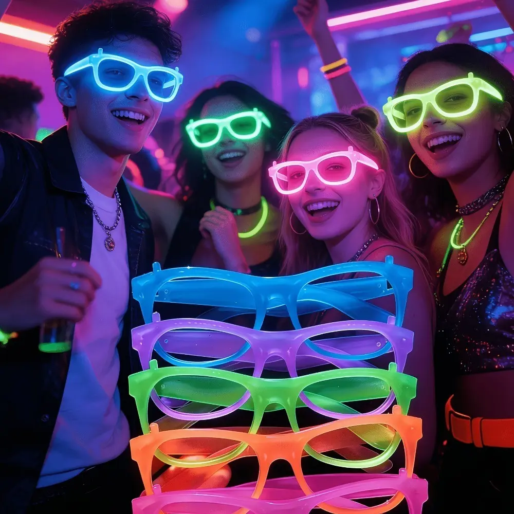 15 pairs of luminous party glasses, neon colorful glasses without lenses, lightweight plastic frame, Halloween dance party, birthday photo props, Cosplay party decoration, Party Accessories, Photobooth Props