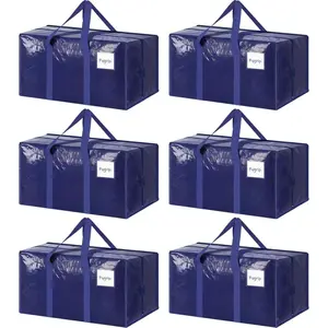 6-piece set of extra-heavy duty large moving bags, with sturdy zippers and comfortable handles, durable clothing storage bags, boxes, blue college supplies moving boxes, dark blue