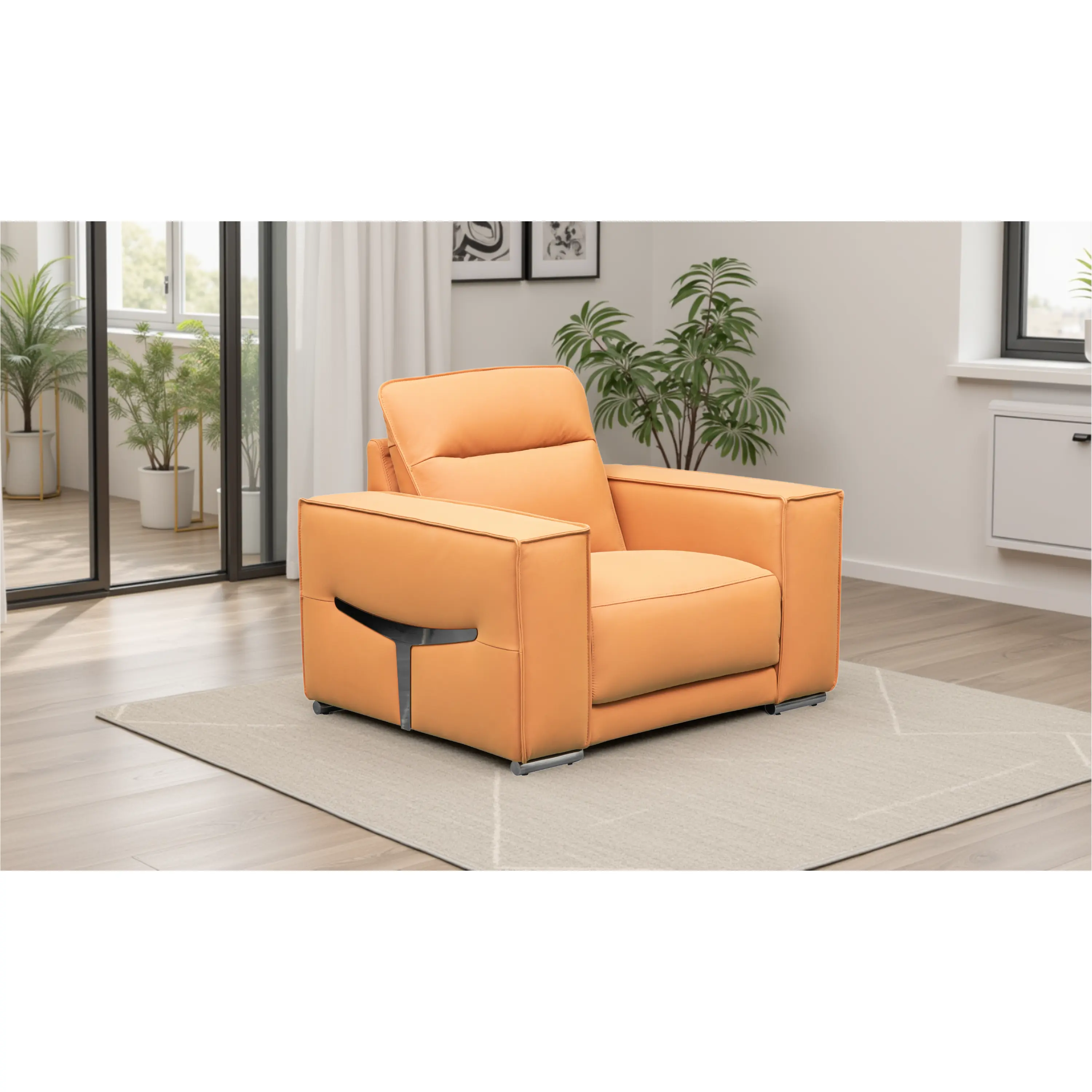 Klaussner Grazia Orange Leather Modern Accent Chair with Track Arms