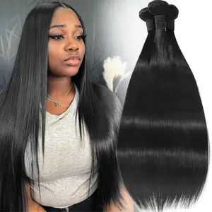 Neihky 12A Human Hair Bundles Natural Black 16 18 20 Inch Straight 100% Unprocessed Brazilian Virgin Hair 1/3/4 Bundles Human Hair Extensions Quick Weave