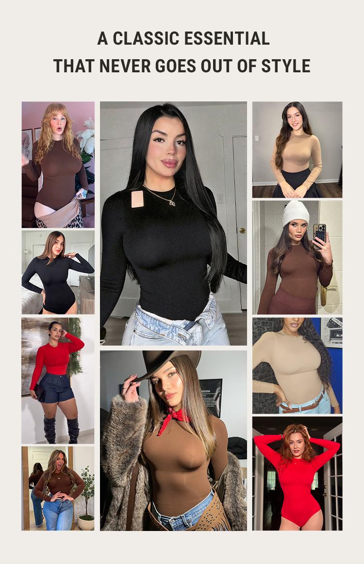 FeelinGirl #Live Round Neck Seamless Long Sleeve Compression Shapewear Bodysuit