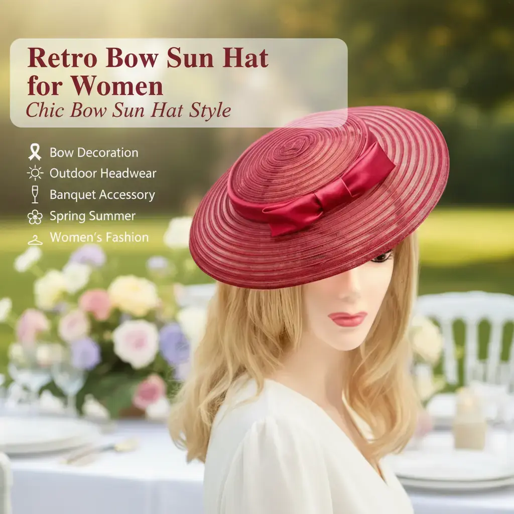 Hat Elegant Retro Spring Summer New Arrival Bow Decorated Banquet Sun Hat for Women Fashionable outdoor Headwear