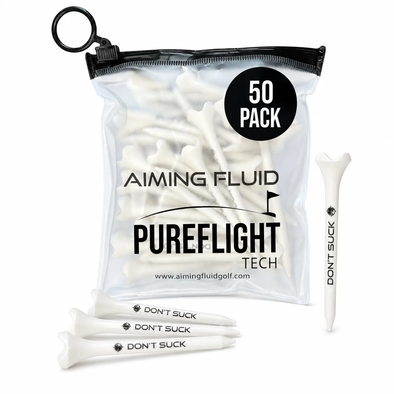 Durable Plastic Golf Tees, 50-Pack with Reusable Pouch | 4-Prong Design for Stable, Consistent Tee Shots - Golf Accessory