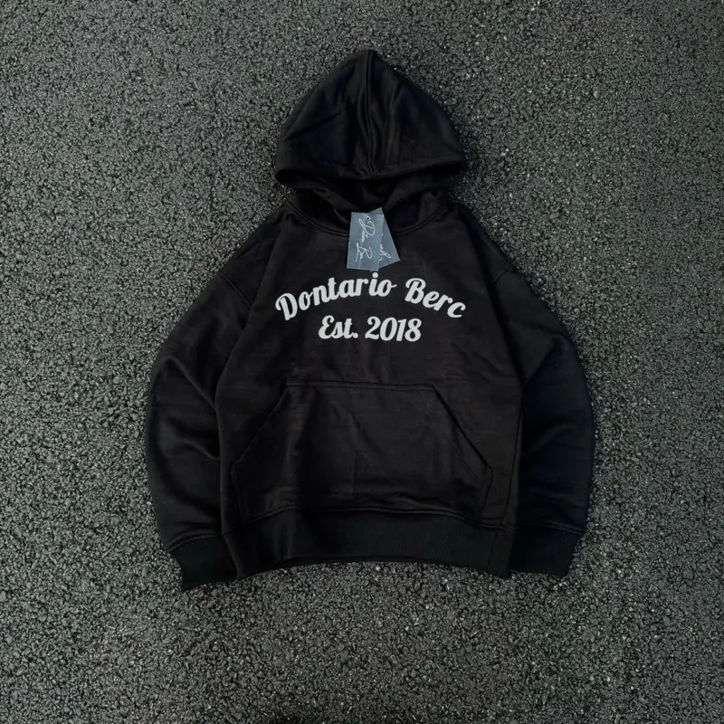 Dontario Berc Rugged Staple Sweatsuit - Black Hoodie with Established 2018 Text Design Sweatshirts