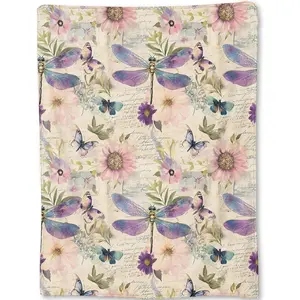 Dragonfly Blanket - Retro Butterfly Floral Pastel Flannel Throw,Gifts for Kids Women, Soft & Warm,Lightweight, for Modern Rustic Boho Decor, Nature Lovers, and Room Home Accents