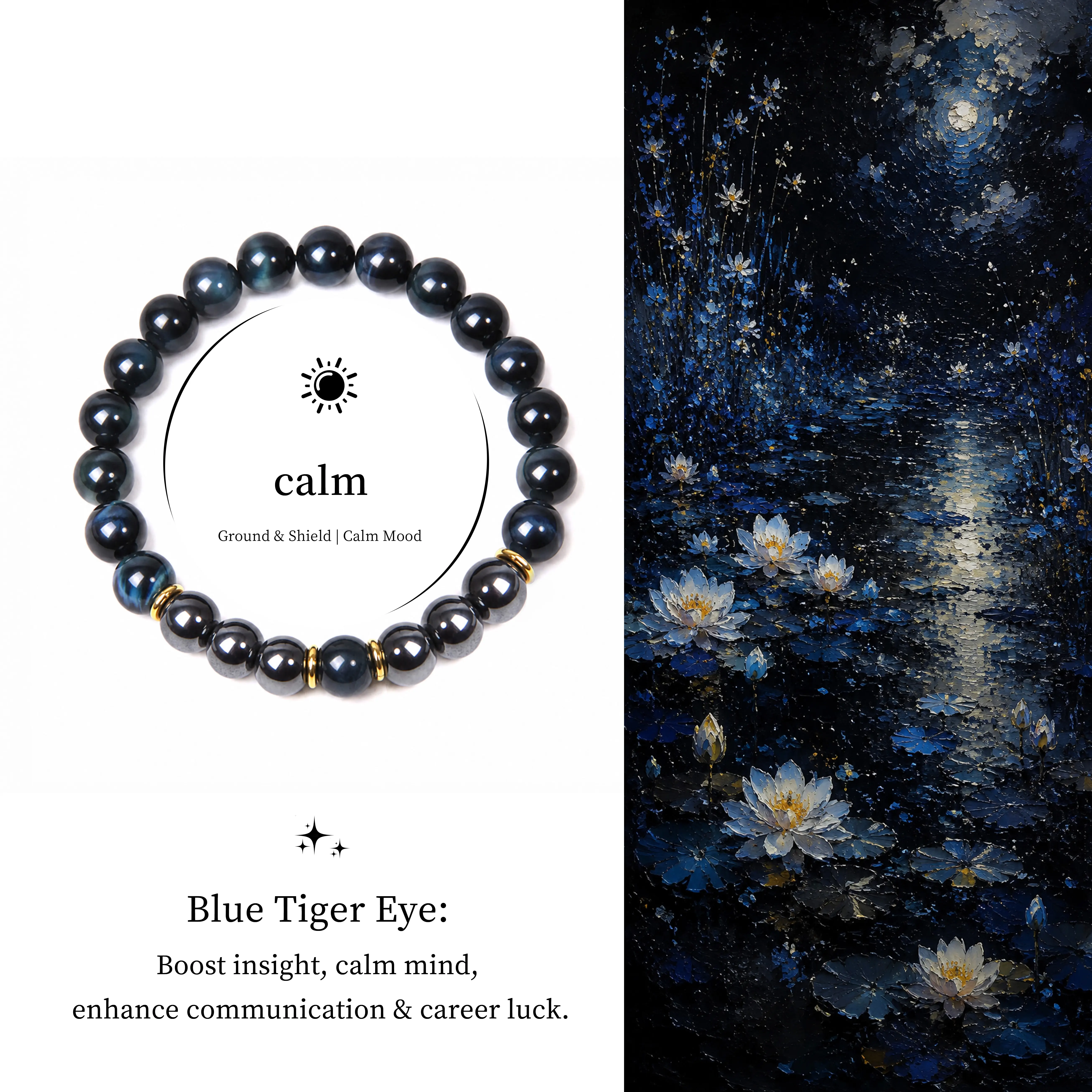 1pc Blue Tiger Eye & Crystal Beads Bracelet - U-Shaped Grounding Jewelry for Daily Wear, Protection, Calm Mind, Energy Balance, Matching Colors Good Luck Charm Gift for Men