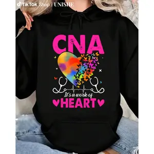 CNA It's A Work Of Heart Hoodie – Summer Casual Long Sleeve Nursing Assistant Gift