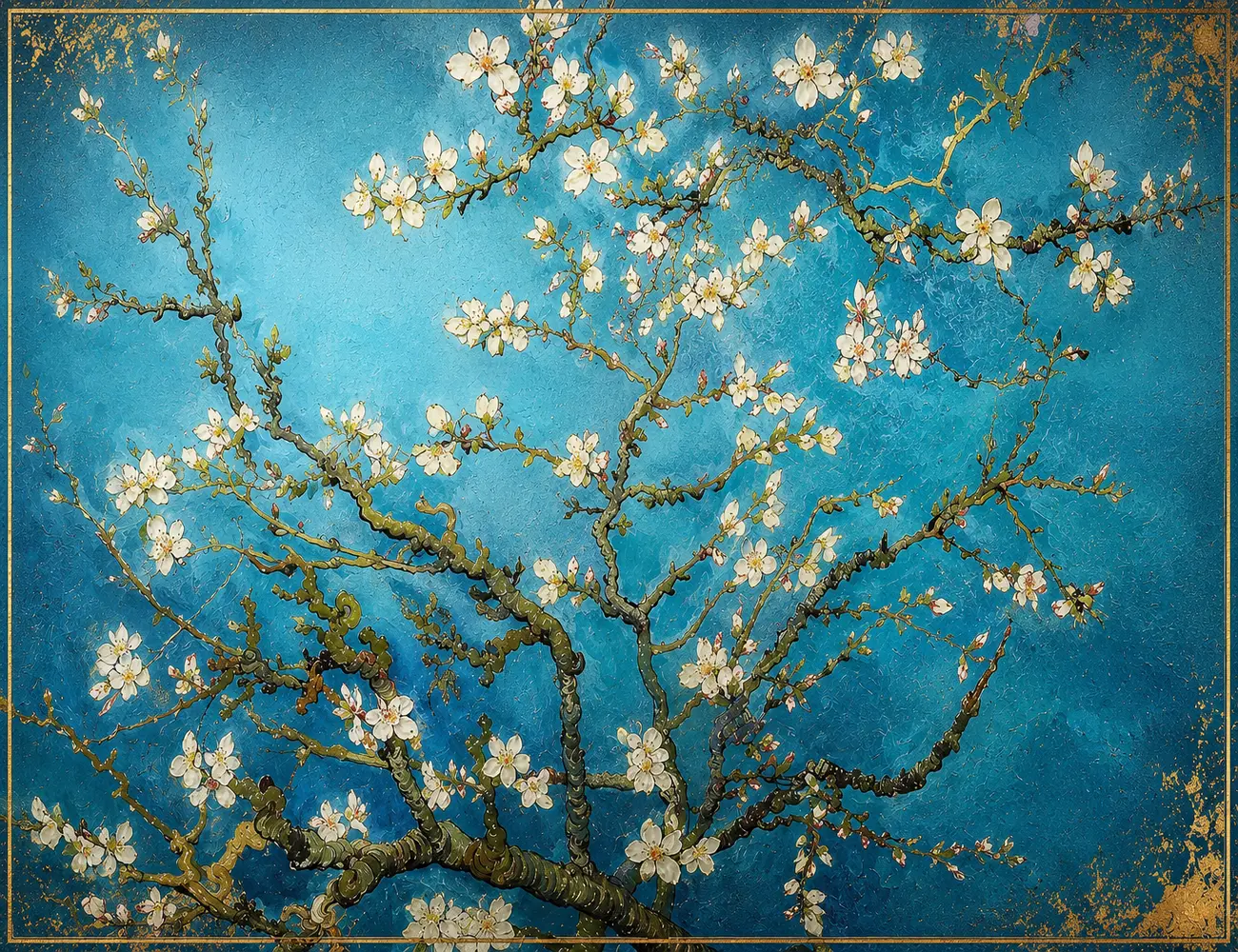Van Gogh Almond Blossom Wall Art Canvas Print Vintage Blue Floral Tree Branch Painting Botanical Flower Poster Museum Inspired Artwork Framed or Unframed Home Decor for Living Room Bedroom Office Farmhouse Aesthetic Gift for Art Lovers Spring Blossoms