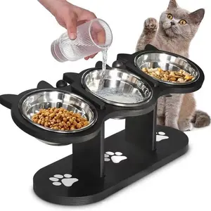 Paws Elevated Cat Food Bowls for Indoor Cats Adjustable 15° Tilt Stainless Steel Bowls with Natural Wood Base Easy Assembly Feeder for Cats & Small Dogs