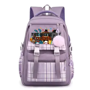 Backpack Printed with FNAF Cartoon Backpacks Waterproof Large Capacity Portable Bag Outdoor Travel Daypack Laptop Bags - Purple