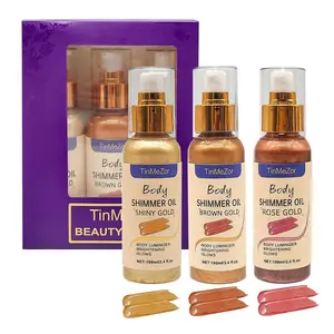 Body Glow Oil,Body Bronzer,Body Shimmer Lotion,Shimmer Body Oil,Highlighter,Glitter Oil, Liquid illuminate Spray Waterproof Long Lasting Brown,Gold,Rose Gold color Gift Set (3 pcs in pack,300ml)