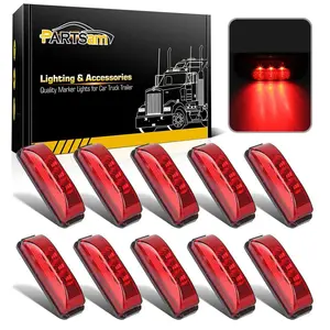 Partsam 10Pcs 3.9 inch Red 3LED Side Marker Clearacne Light with Reflectors for Trailer Truck RV Camper, Waterproof, DC12V