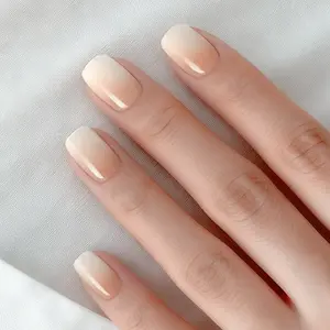 Clean Girl Semi Cured Gel Nail Strips 20+6 PCS with Top Coat Pen | Nude Milk Tea Ombre | Includes 6 Trial Strips to Try | 5-Min UV Cure (UV Lamp Req) | OAUEE