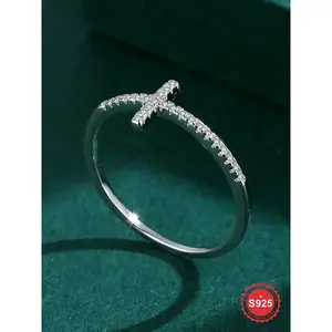 Fashion Cross Design Artificial Zircon Ring, Elegant Everyday Ring, 2026 New Style Elegant Jewelry for Women, Trendy All-match & Exquisite Jewelry for Birthday Gift