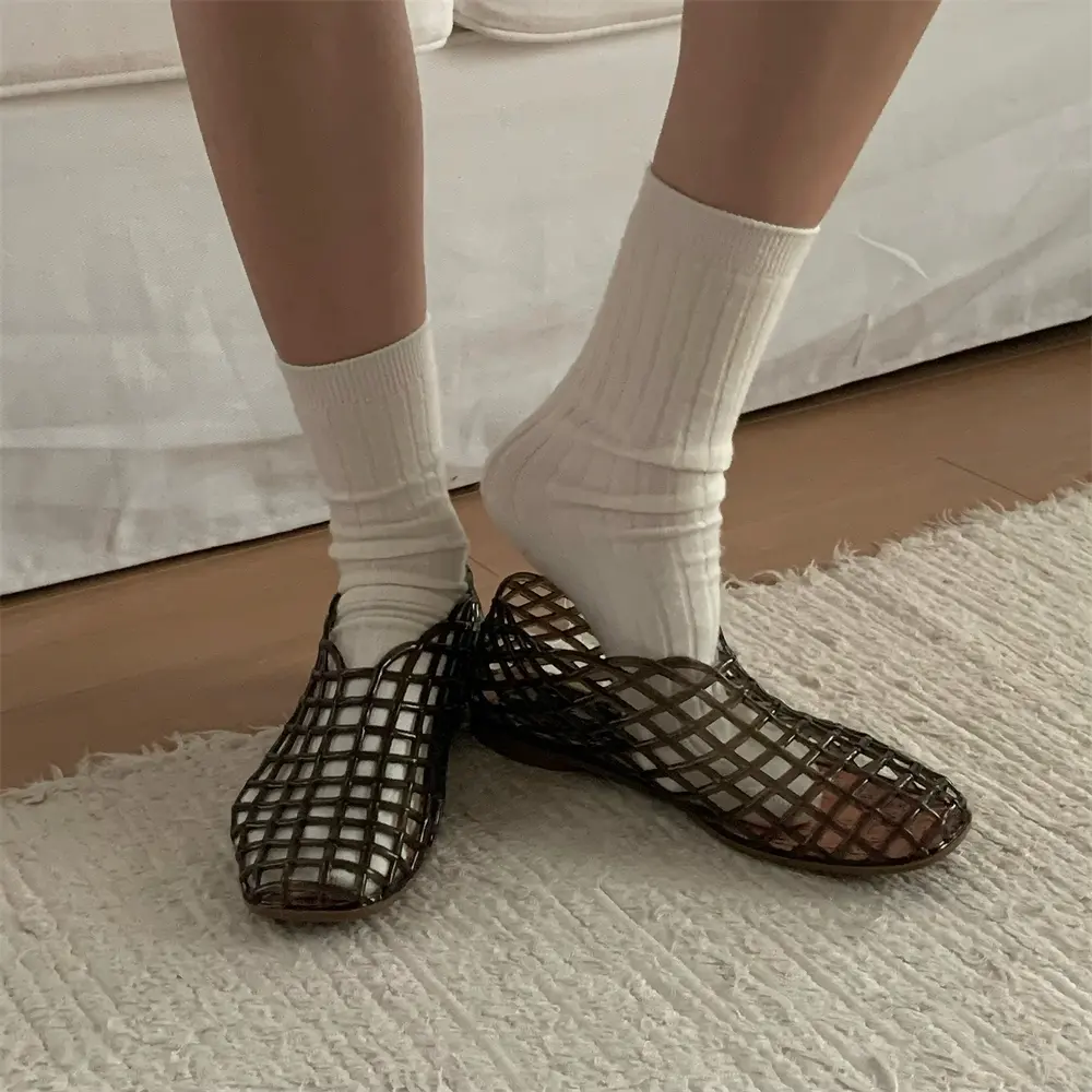 XUNBAI Closed-Toe Mesh Jelly Sandals for Women, Slip-On Crystal Flats Slippers, Summer Beach Casual Walking Shoes Indoor Outdoor