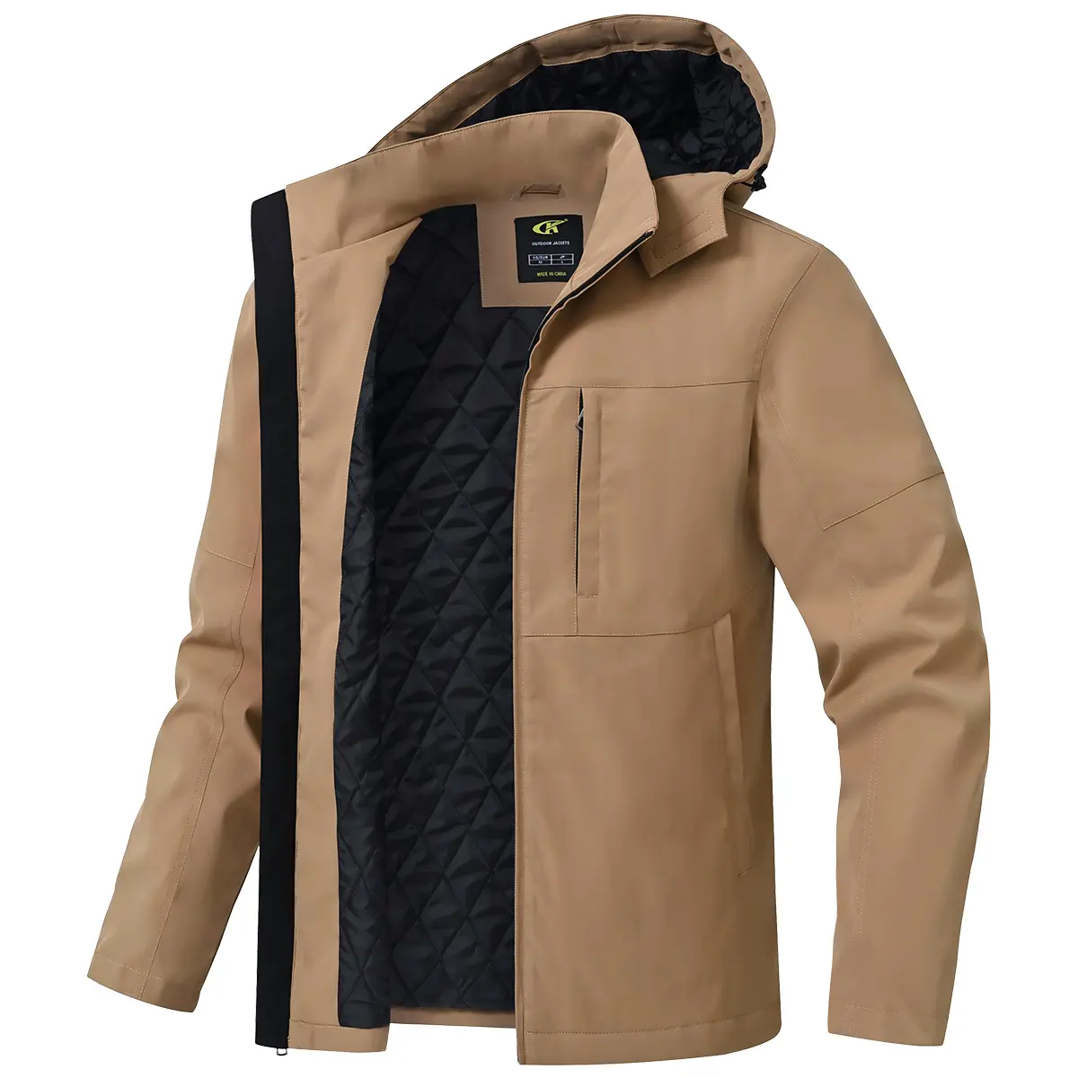 QPNGRP Men's Hooded Washed Duck Active Jacket, Thick Padded Winter Work Coat with Quilted Lining and Elastic Hem