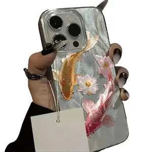 Koi Fish & Lotus Pattern Clear Phone Case for iPhone 17 Pro Max Air 16 15 14 13 12 11 Pro Max 16 Plus Accessories Cover