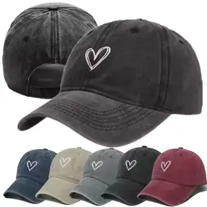 Aesthetic Vintage Heart Embroidered Baseball Cap – Washed Cotton Dad Hat for Women & Men | Adjustable Strap | Soft Girl, Streetwear, Y2K, Indie, Casual Vibes | Cute Summer Cap for Everyday Outfits | Trendy Unisex Hat | TikTok Viral Fashion Essential