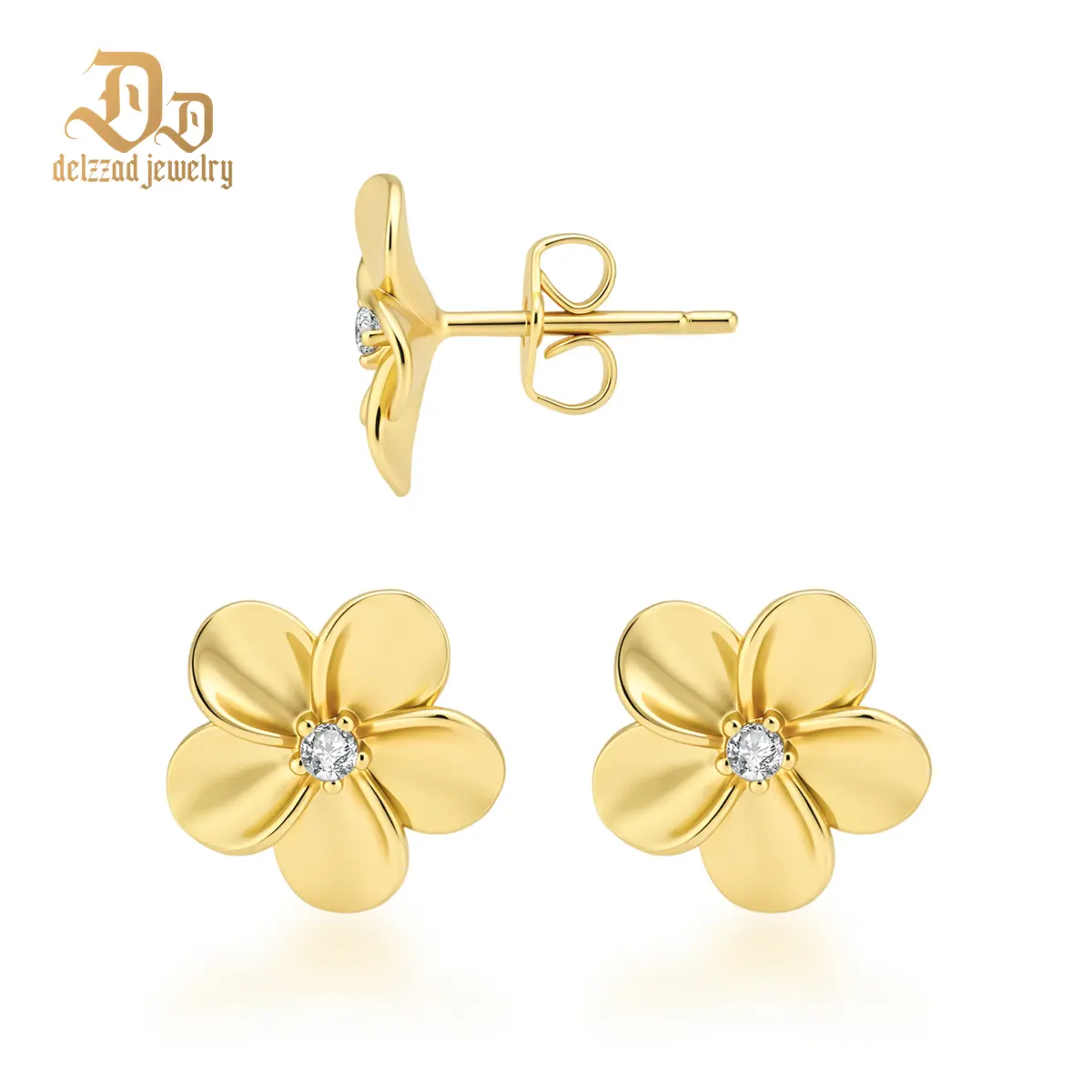 Delzzad 14K Gold-Plated Solar Bloom Stud Earring Flower Earrings VVS Synthetic Moissanite Earrings Jewelry Copper Studs Perfect Birthday Engagement Wedding Anniversary Christmas Valentine's Day Mother’s Day Gifts