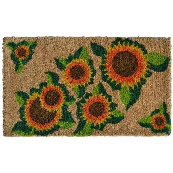 212 MAIN Machine-Made Coir Fiber Rectangular Doormat - Imported Sunflower Print Durable Decorative Rug Mat, Floral Rugs for Household Entryway Use
