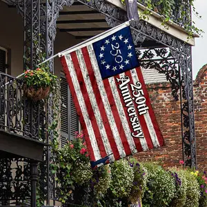 Vintage 250th Anniversary Patriotic Flag, Durable Polyester Flags with Brass Eyelets, No-Electricity-Required Banner for Outdoor Porch & Summer Display