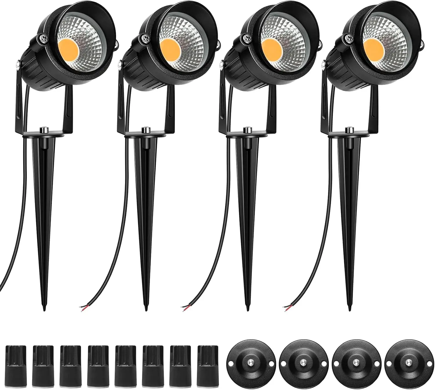 5W LED Landscape Lights, Warm White 3000K-3500K, Waterproof DC 12V COB LED Outdoor Wall Spotlight Low Voltage Garden Tree Spot Lighting for,Yard,Pathways,Fence (4 Pack), Aluminum