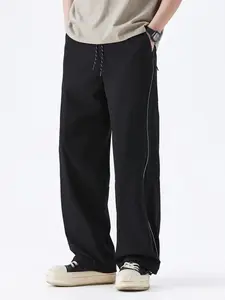 Men's Loose Fit Casual Pants with Reflective Strips and Drawstring Waist, Lightweight Anti-Wrinkle Fabric, All-Season Wear