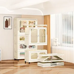 Gaomon Portable Wardrobe Closet, 1-Piece Plastic Freestanding Storage Cabinet with Free Installation, Foldable Hanging Organizer for Household Snacks, Sundries, Beige