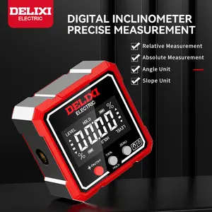 DELIXI Digital Magnetic Angle Finder with Dual Laser, 360° Rotation, Backlit Display & USB-C Rechargeable Battery, IP54 Waterproof – Pro Inclinometer Tool for Woodworking, Framing, HVAC