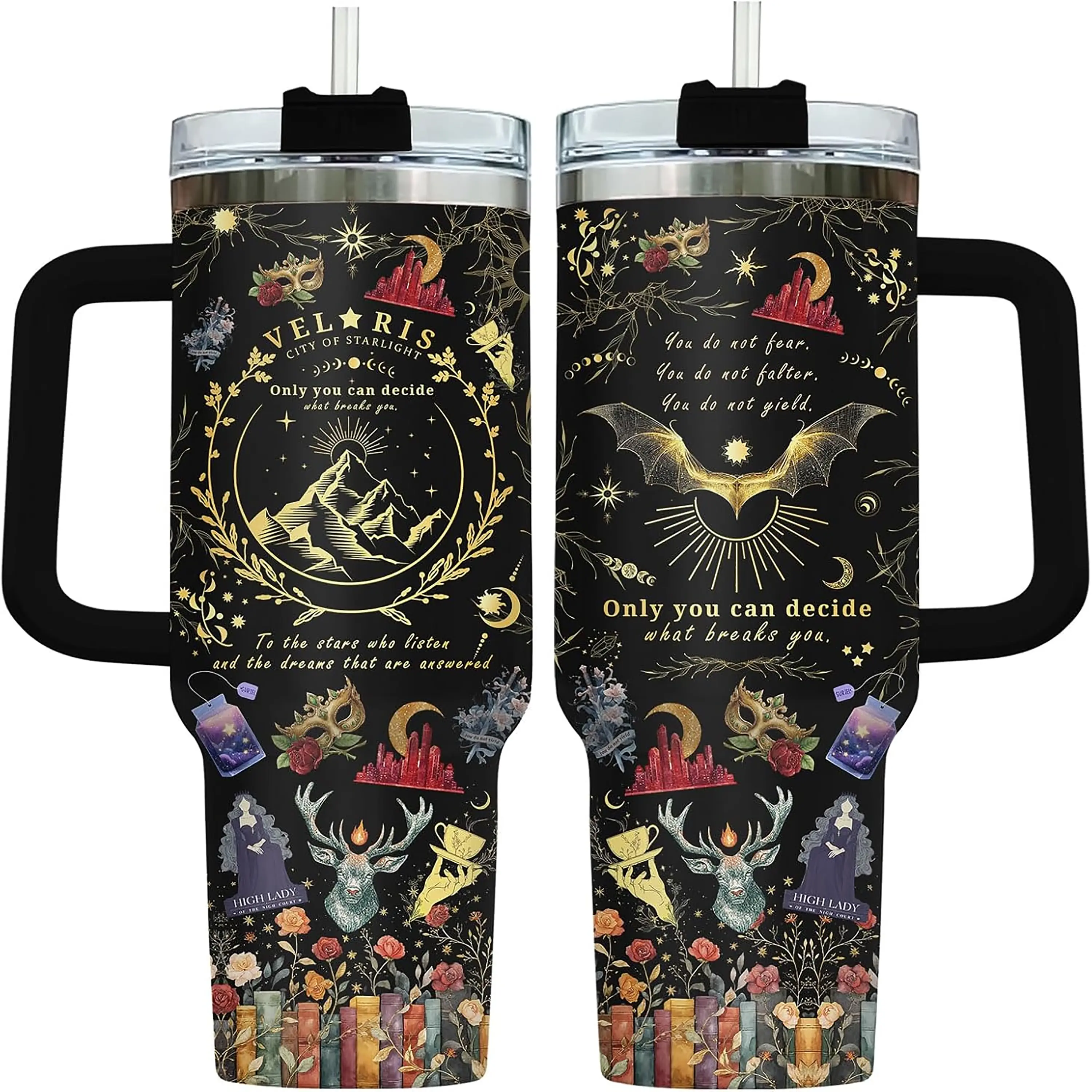 Skinny Sturdy Portable ACOTAR Velaris City of Starlight Tumbler - 20oz/40oz, Handle, Lid - BookTok Night Court Spooky Season Drink Mug for Book Lovers