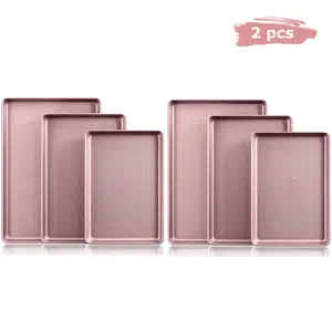 [Official] 2-PACK PINK HONGBAKE 3pc Diamond-Texture Baking Sheet Pan Set, Teflon-Free Cookie Sheet Bakeware, Christmas Gift Ideas, Girly Kitchenware, Pink Kitchen