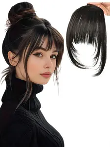 10 Inch Clip-In Synthetic Hair Bangs Extension - Natural Straight Fringe for Women, Heat Resistant Hairpiece for Cosplay & Everyday Style, Easy to Use Hair Accessory, Hair Accessories, Hair Clip Extensions, Synthetic Fiber Hair