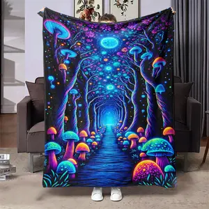 Mushroom Pattern Blanket, 1 Count Soft Throw Blanket, Air-Conditioned Room Blanket, Warm Nap Blanket For Home Office Travel Camping, Breathable Soft Blanket