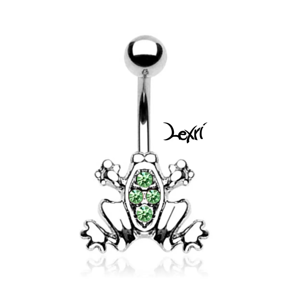 Unisex Frog with Green Gems Surgical Steel Navel Ring