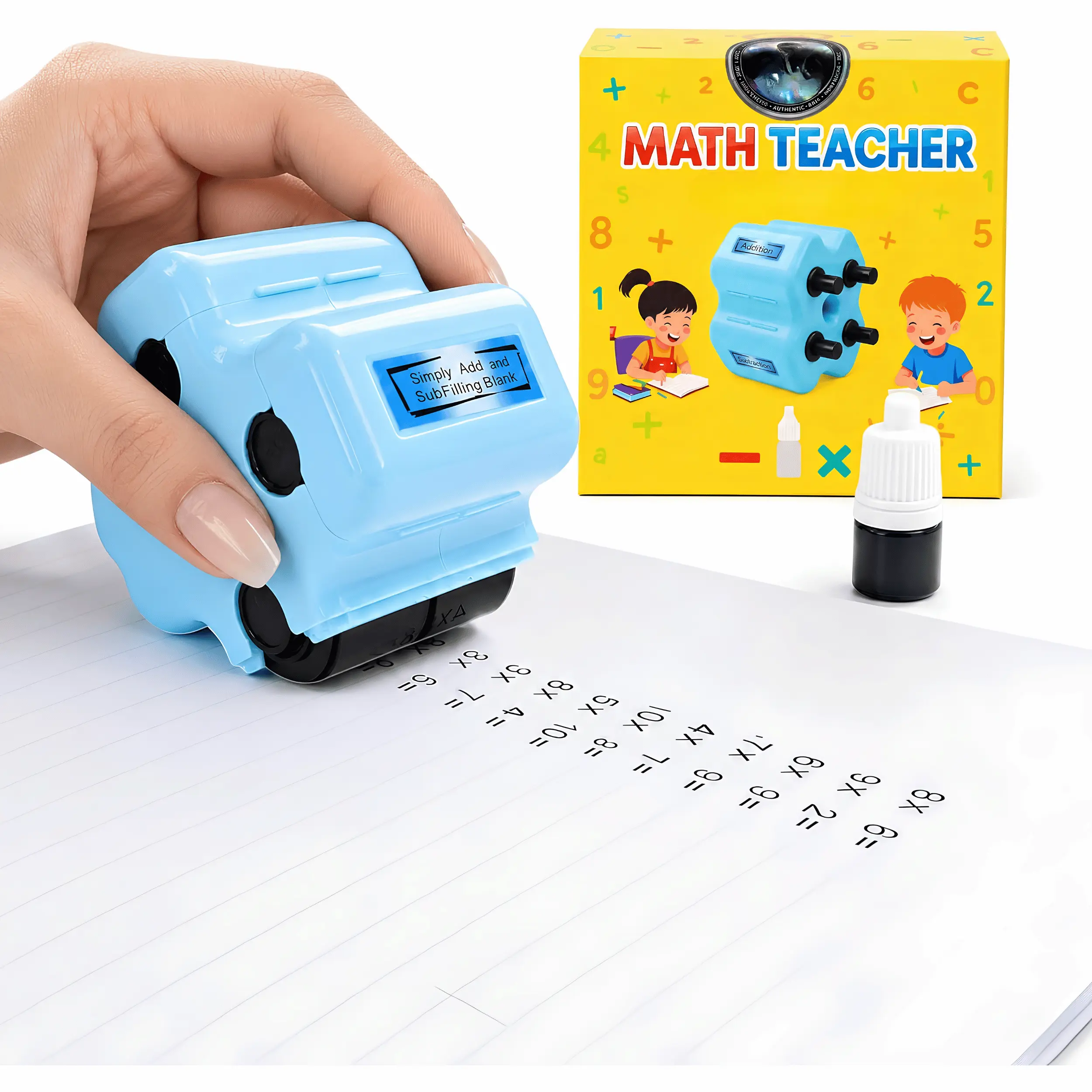 4-in-1 Math Roller Stamp for Kids Addition, Subtraction, Multiplication & Fill-in-the-Blank Practice Stamp, Educational Learning Tool for Classroom, Homeschool, Teachers & Early Math Skills