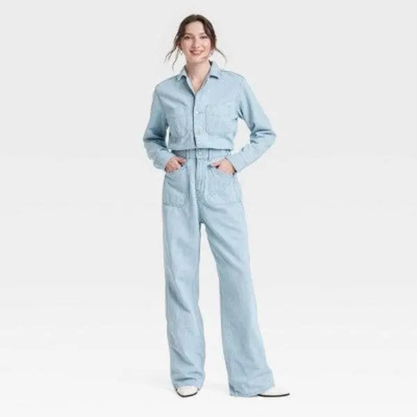 Women's Denim Baggy Jumpsuit - Universal Thread Light Wash 6