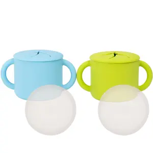 WeeSprout Snack Containers, Food Grade Silicone Cups, Spill-Proof Tops for Toddlers & Babies, Set of 2 Snack Catchers