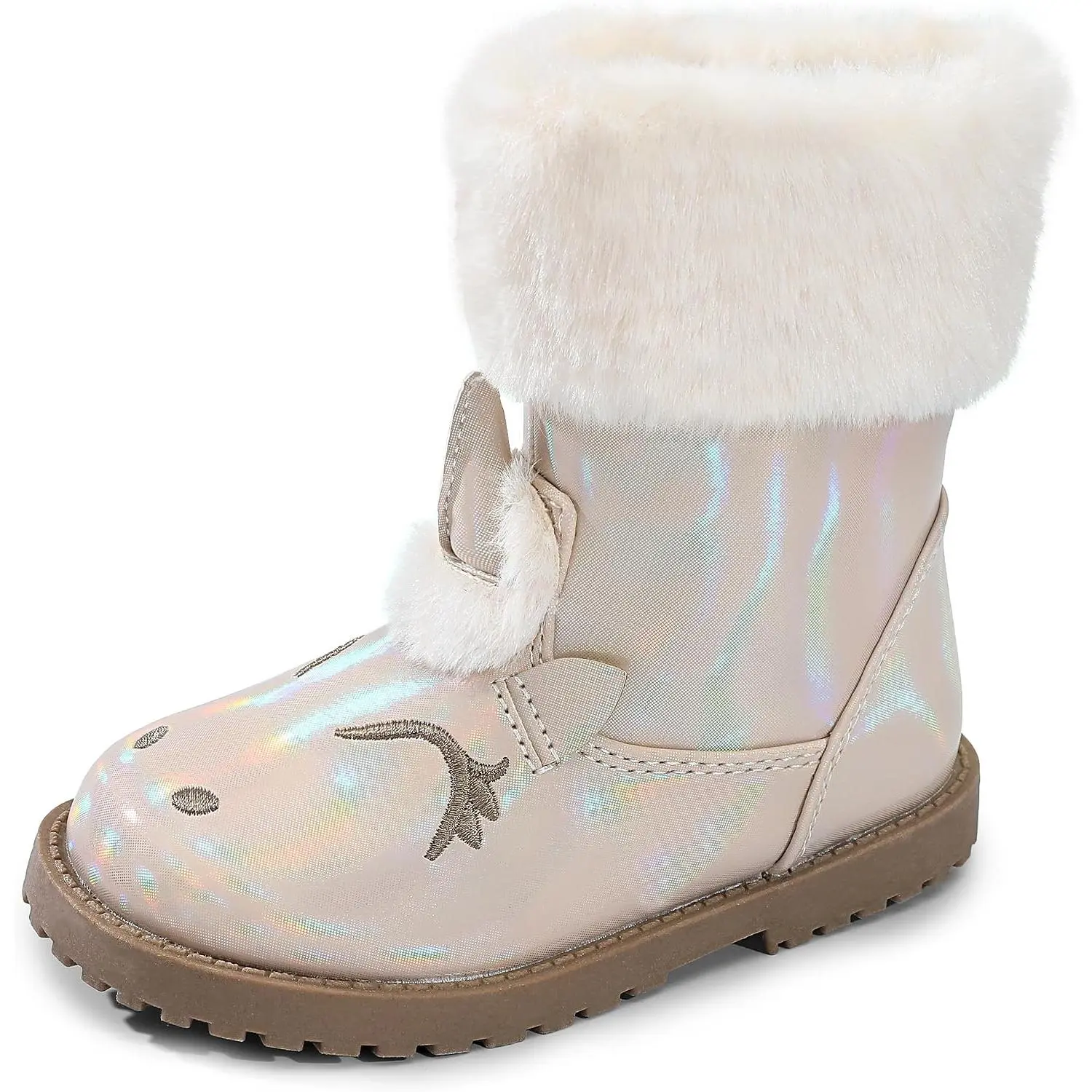 Shoeslocker Toddler Girls' Unicorn Winter Snow Boots - Side Zipper, Warm Kids' Fashion Footwear