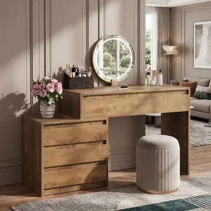 63" Vanity Desk with 5 Drawers for Bedroom, Makeup Table with Removable 3-Drawer Chest Cabinet & Storage, Modern Large Dressing Table for Women & Girls, Make Up Desk for Bedroom Home Decor
