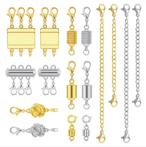 16 Pcs Magnetic Jewelry Clasps and Necklace Layering Clasp Necklace Extenders Gold Silver, Multiple Sizes and Styles Chain Extenders Magnetic Clasps