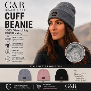 Gracie & Roo EMF Blocking 100% silver faraday cuff beanie. One size fits most.