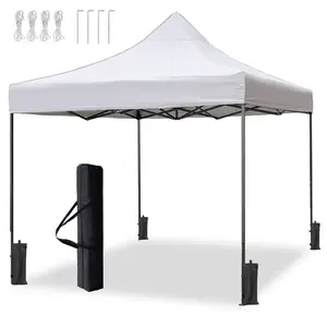 10x10 Pop Up Canopy Tent, Black Steel Frame, White UPF50+ Water-Resistant Top, Adjustable Height (6.7-7.6ft), Includes Sandbags, Stakes, Ropes & Carry Bag – Perfect for Market, Camping, Beach & Outdoor Events