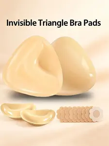 Triangle Silicone Breast Pads, Double Sided Adhesive Breast Lift Inserts, Waterproof Sweatproof for Bikinis Wedding Summer Dresses, Fits A-D Cups All-Day Secure Stay | FREE Bonus 10pc Flower Nipple Covers!