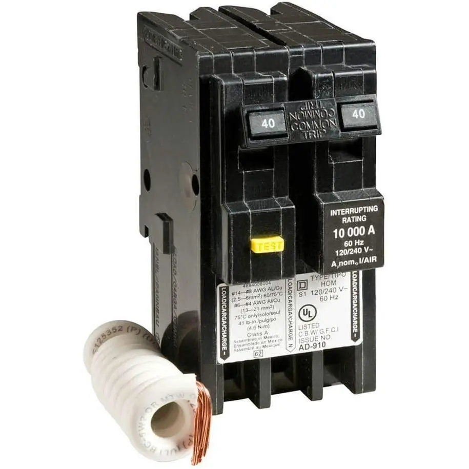 Square D Homeline HOM240GFI Genuine OEM Replacement Double-Pole GFCI Circuit Breaker, 40A, 120/240V, 10 kAIC, UL Listed, Electrocution Protection for Kitchens & Outdoor Outlets